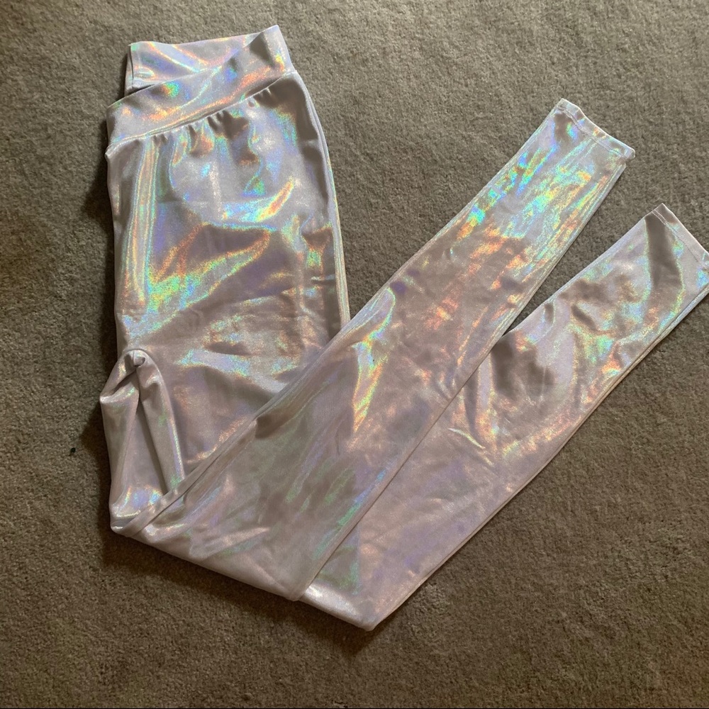 Holographic white rave leggings